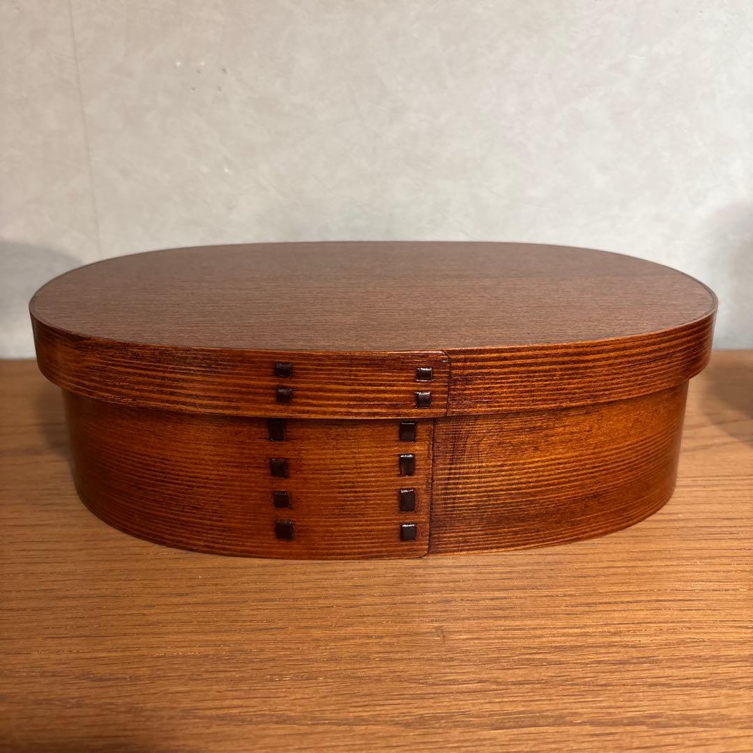 希少！直径30cm 特大曲げわっぱ 楕円形 仕切り付き 小物入れにも 漆 弁当