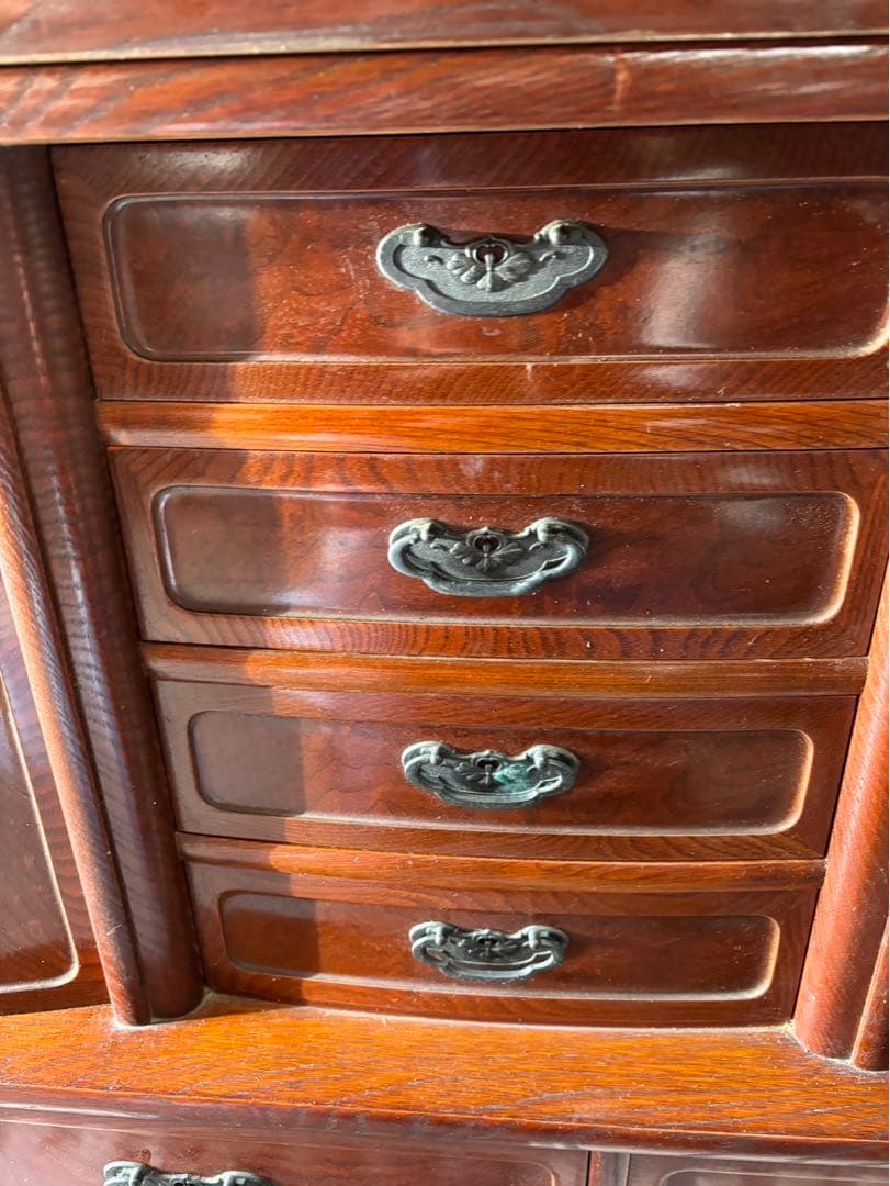 和茶箪笥　和茶タンス　高級　和家具　日本製　アンティーク　昭和レトロ　ガラス戸