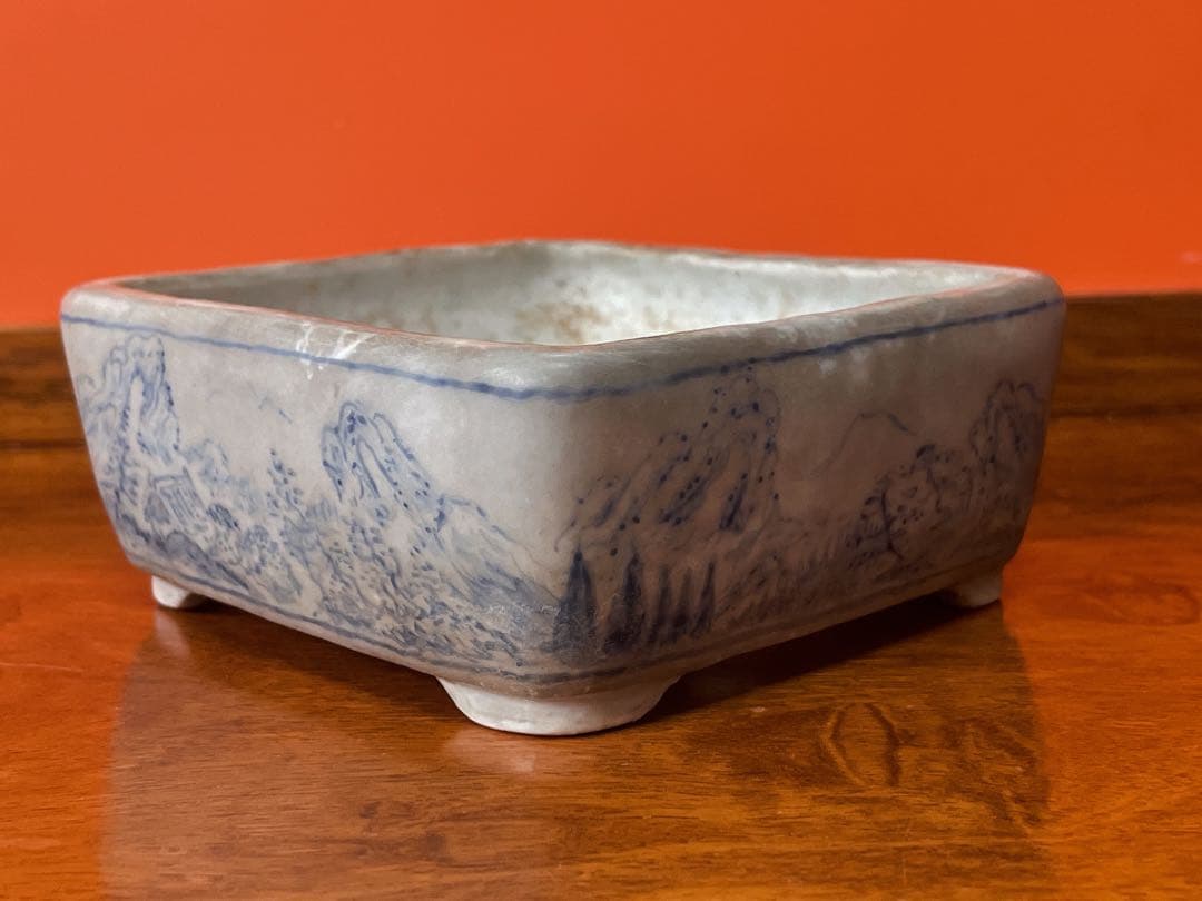 盆栽　鉢　中国鉢　盆栽小鉢 盆栽鉢 ミニ盆栽　烙印あり　風景画