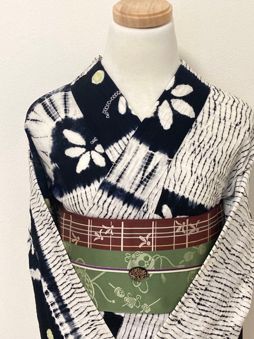 浴衣　有松鳴海絞り　花と丸　裄66cm