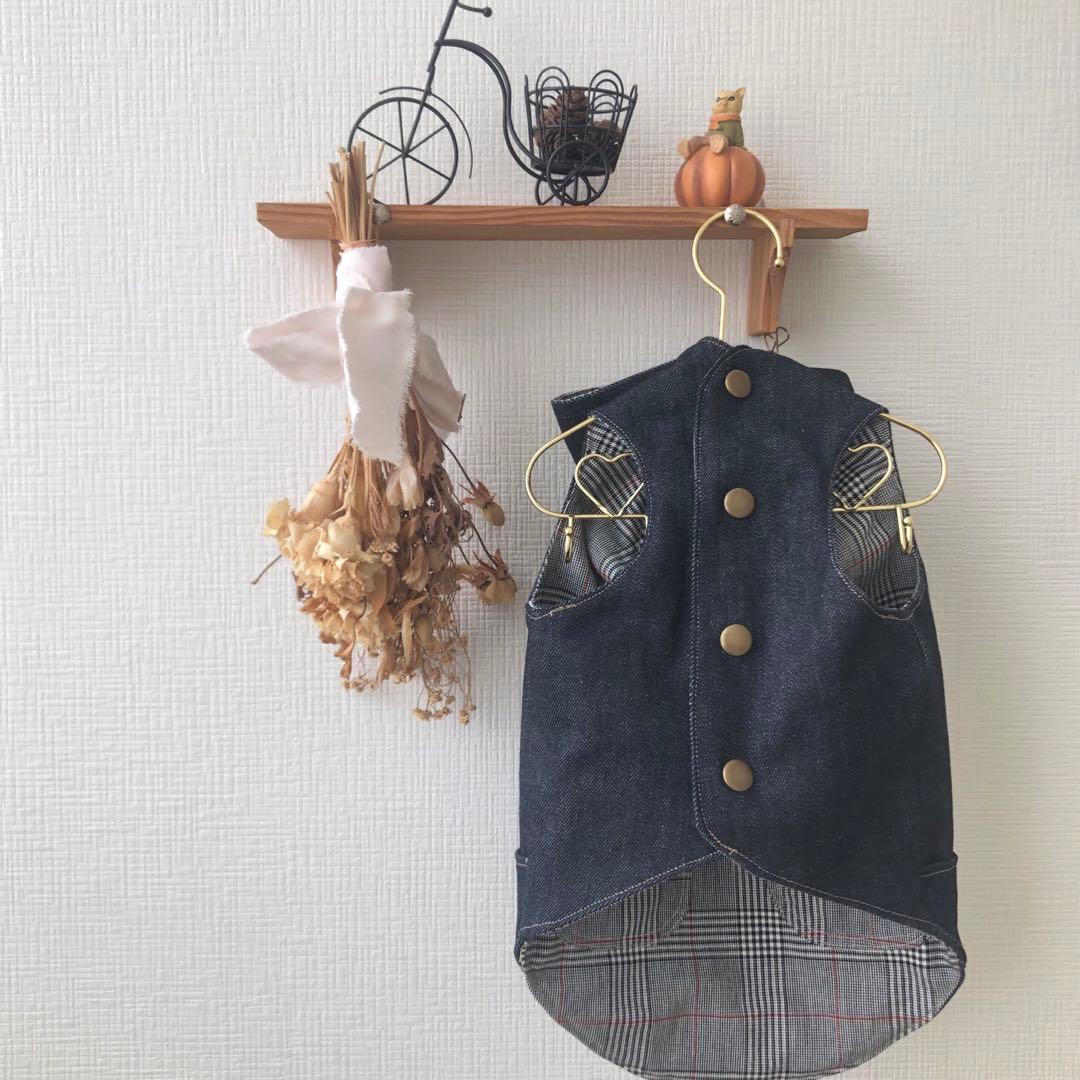 ハンドメイド　リバーシブルフード付きベスト　オーダー小型犬