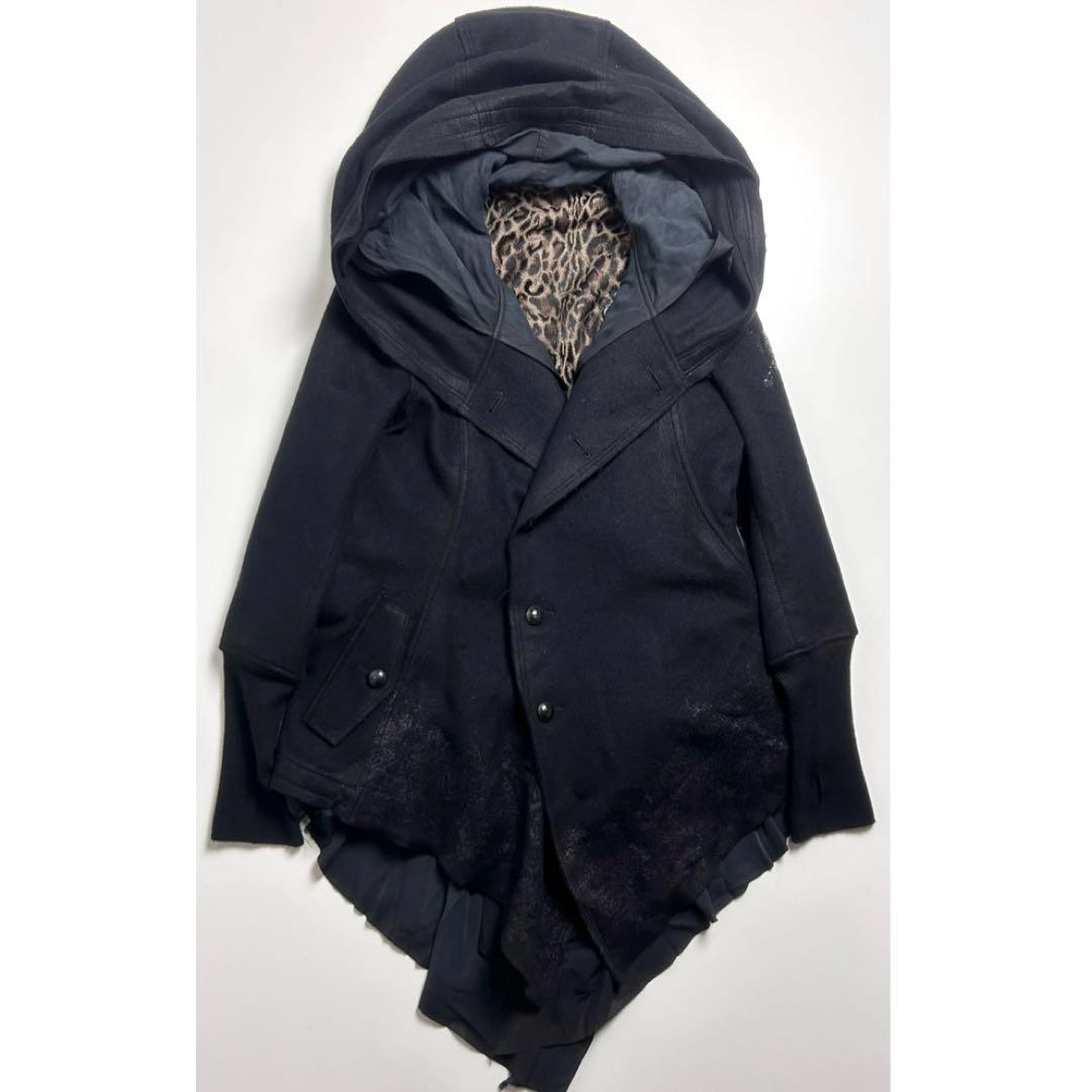 【美品】ロエン/異素材ドッキング変形ロングコート/ドレープ/スワロフスキースカル