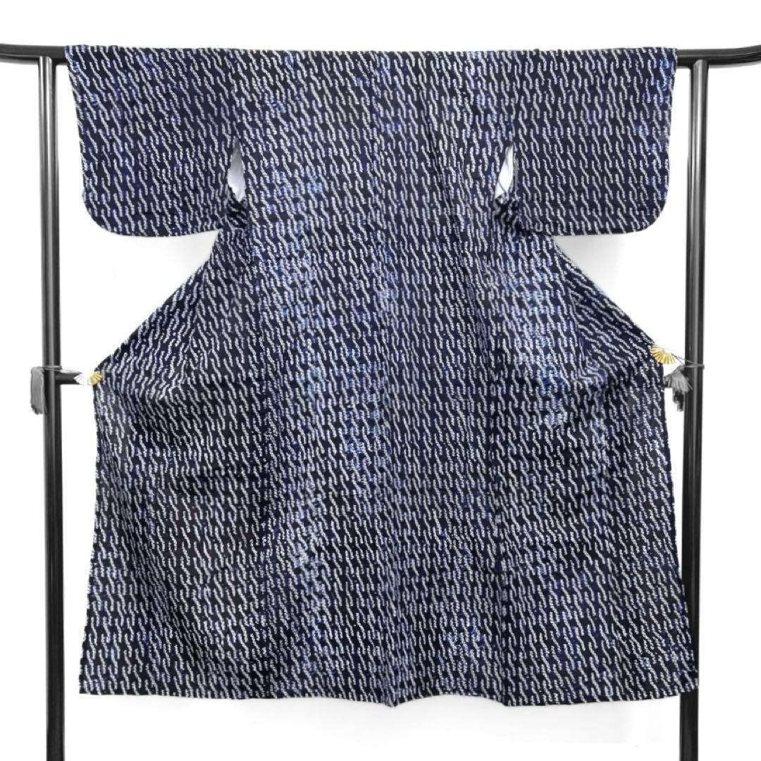 浴衣　有松鳴海絞り　編み込み模様　縦縞　変わり縦縞　着物　064w d