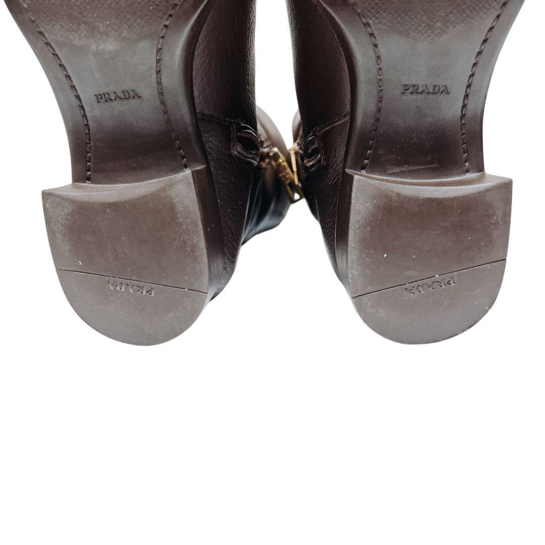 【極美品・箱付】PRADA ロングブーツ 36 ダークブラウン レザー