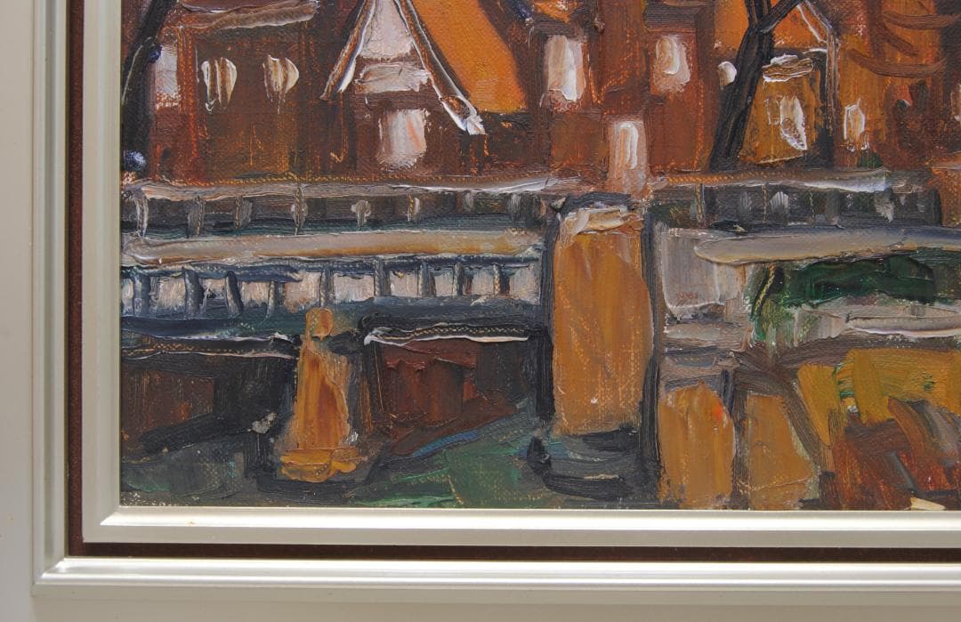 山田新一 アムステルダム の街はづれ オランダ 油彩画 風景画 師: 藤島武二