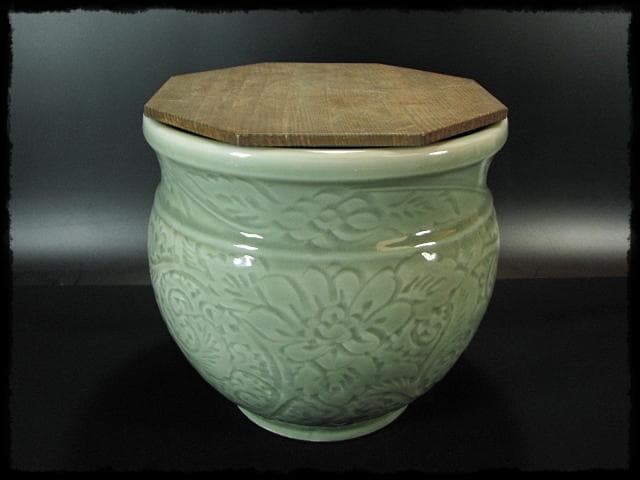 時代 青磁 目跡 水屋瓶 水屋壺 水甕 水瓶 茶道具 水屋道具 f307