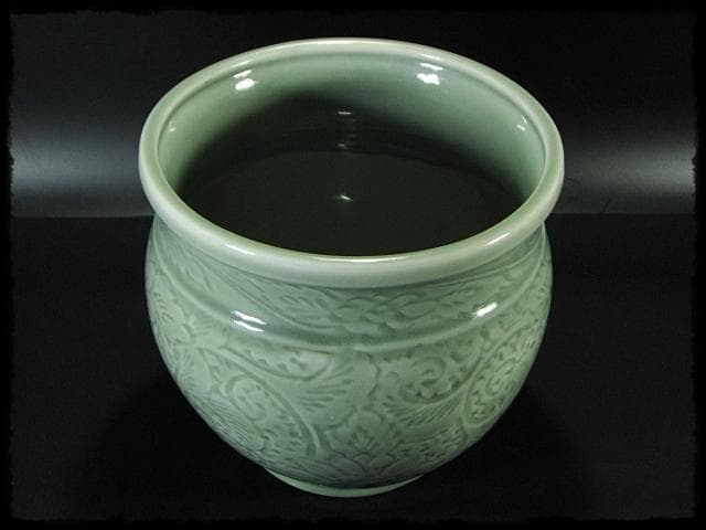 時代 青磁 目跡 水屋瓶 水屋壺 水甕 水瓶 茶道具 水屋道具 f307