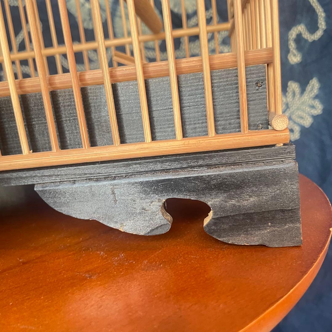 【新品未使用】レトロ　竹製 鳥籠　とりかご　竹細工　伝統品 メジロ籠　猫足