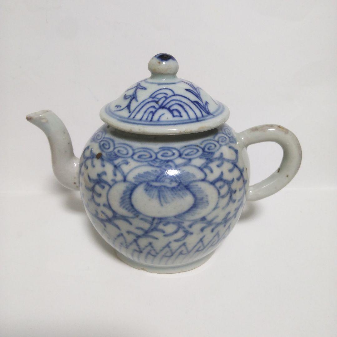 中国美術 清時代 青花染付 後手急須 古美術 茶道具 煎茶道具 陶磁器 骨董