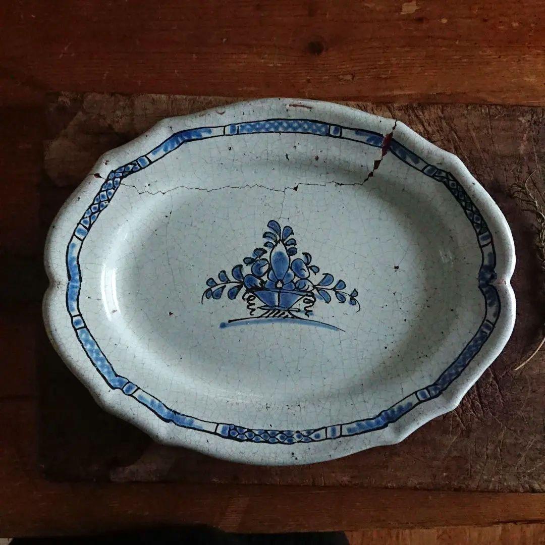 フランス 民芸 キュノワール アンティーク 器 大皿 花リム 陶器 プレート