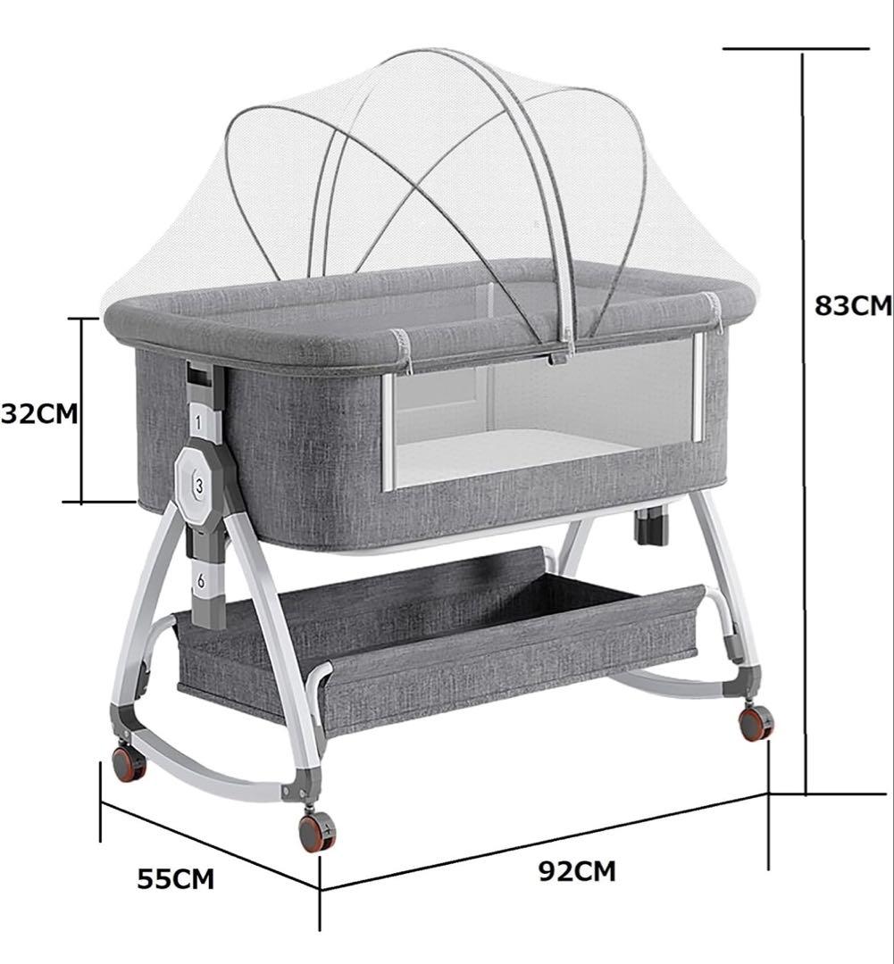 【未使用】ピンク　ベビーベッド　高さ調整　キャスター付き　蚊帳