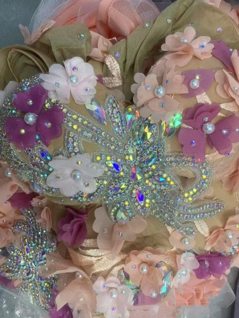 ベリーダンス衣装 ブラスカートセット オレンジ系 花 オーダーメイド