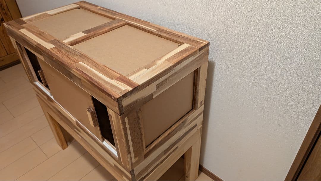 アカシア集成材15ミリ幅90縦45奥行45蜜蝋オイル仕上げ