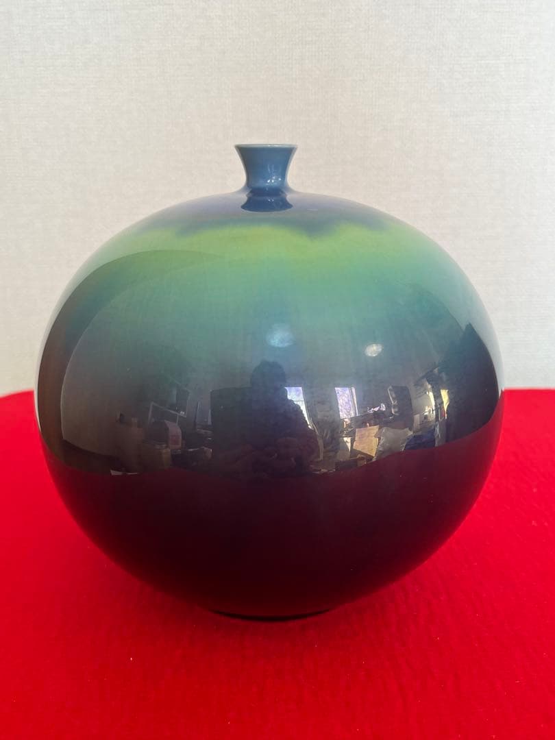 人間国宝 柳雨軒 3代 徳田八十吉 碧明釉 壺 約16cm 管理T304