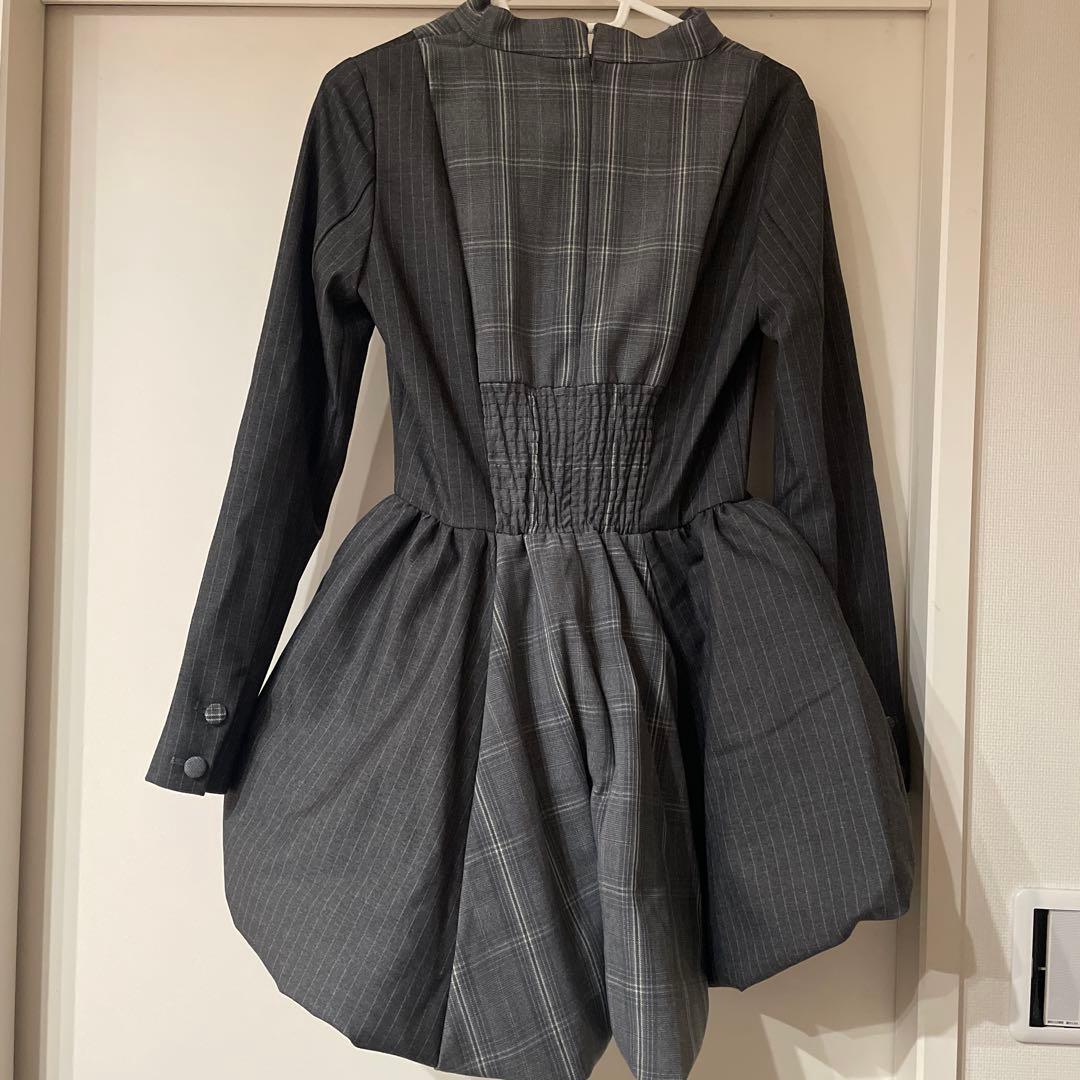 Darich チェックストライプバルーンミニワンピース　FL