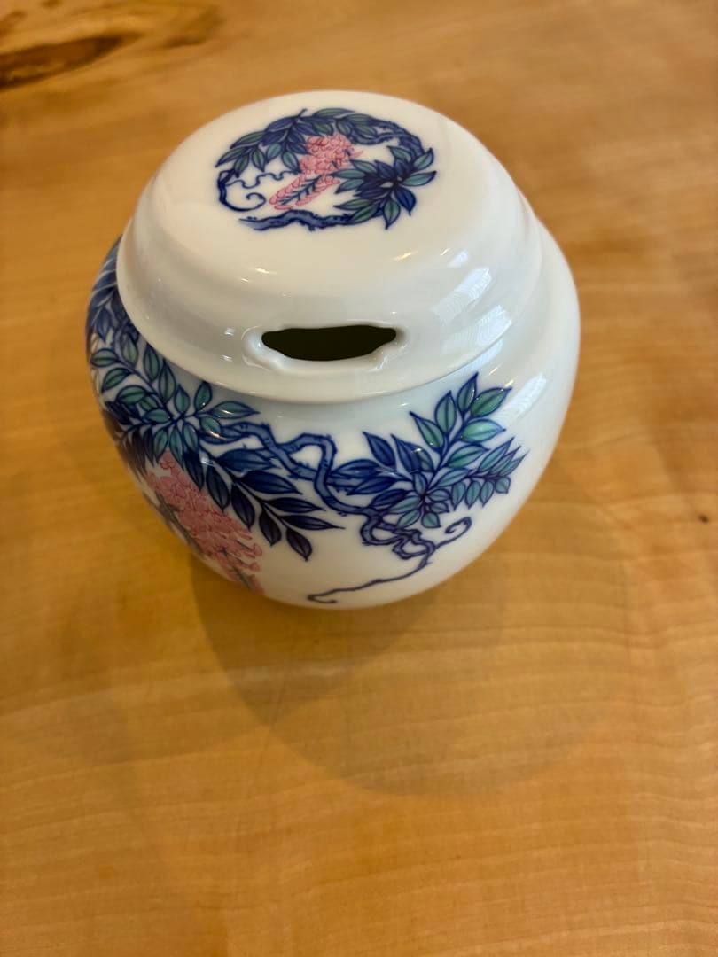 香蘭社 有田焼 香炉 総手書き 染錦模様 共箱 共布