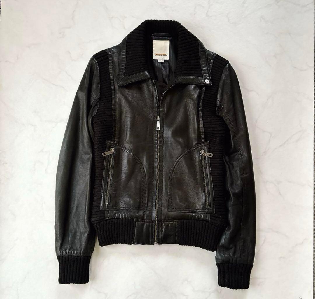最終値下げ）希少 DIESEL レザージャケット リブニット 切り替え