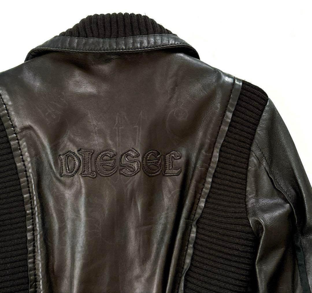 最終値下げ）希少 DIESEL レザージャケット リブニット 切り替え