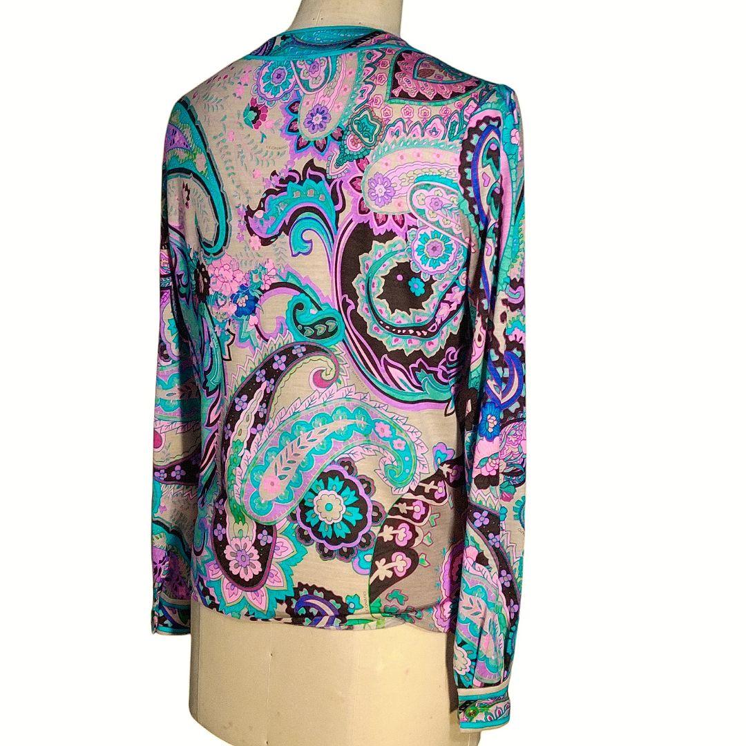 ☆ LEONARD レオナール シルク混 ボウタイ ペイズリー柄 長袖 ブラウス