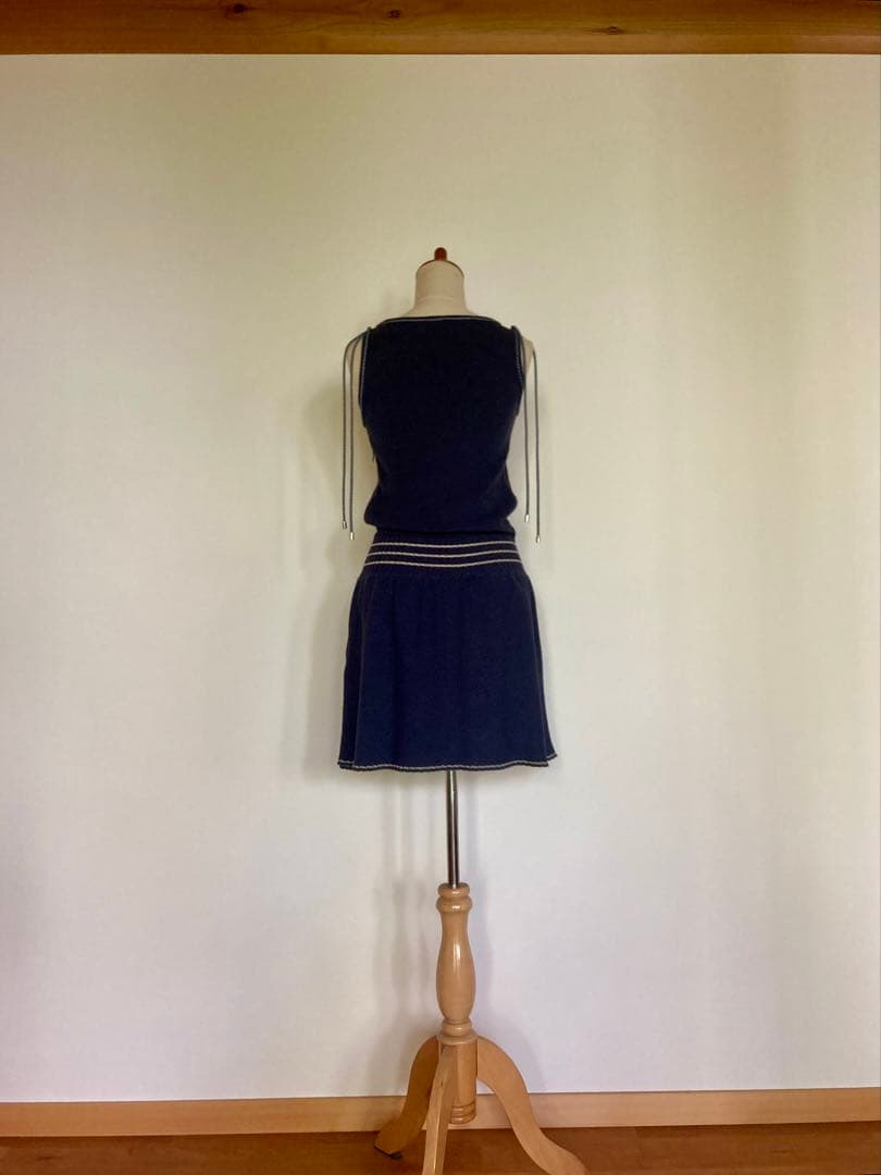CHANEL サマーニット ノースリーブ ワンピース ドレス 36 ネイビー