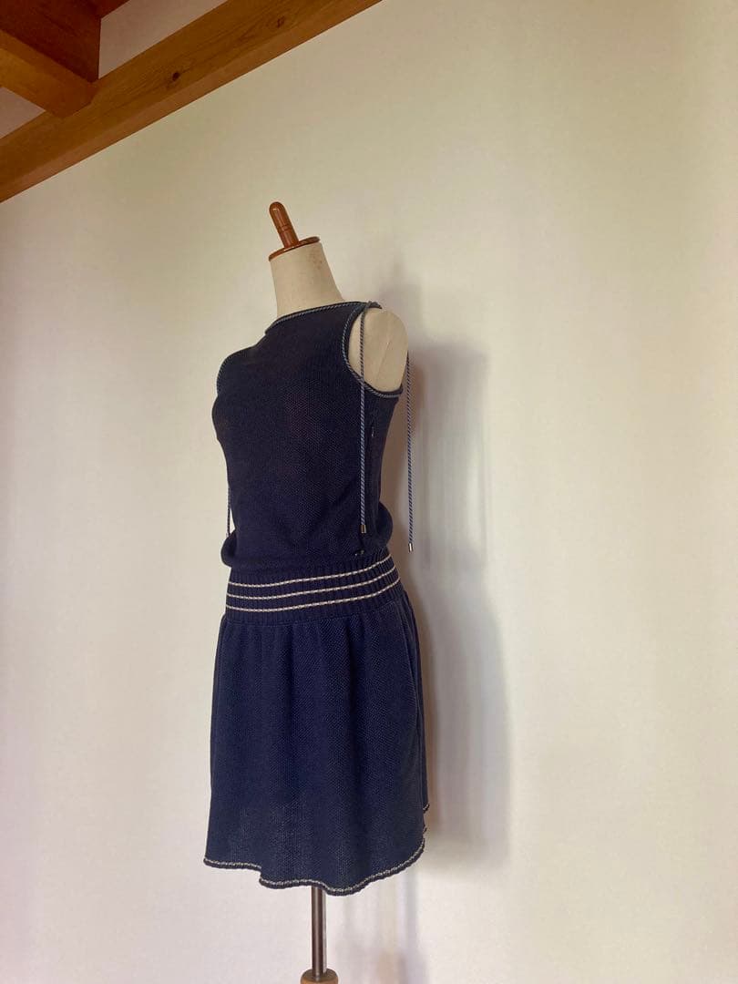 CHANEL サマーニット ノースリーブ ワンピース ドレス 36 ネイビー