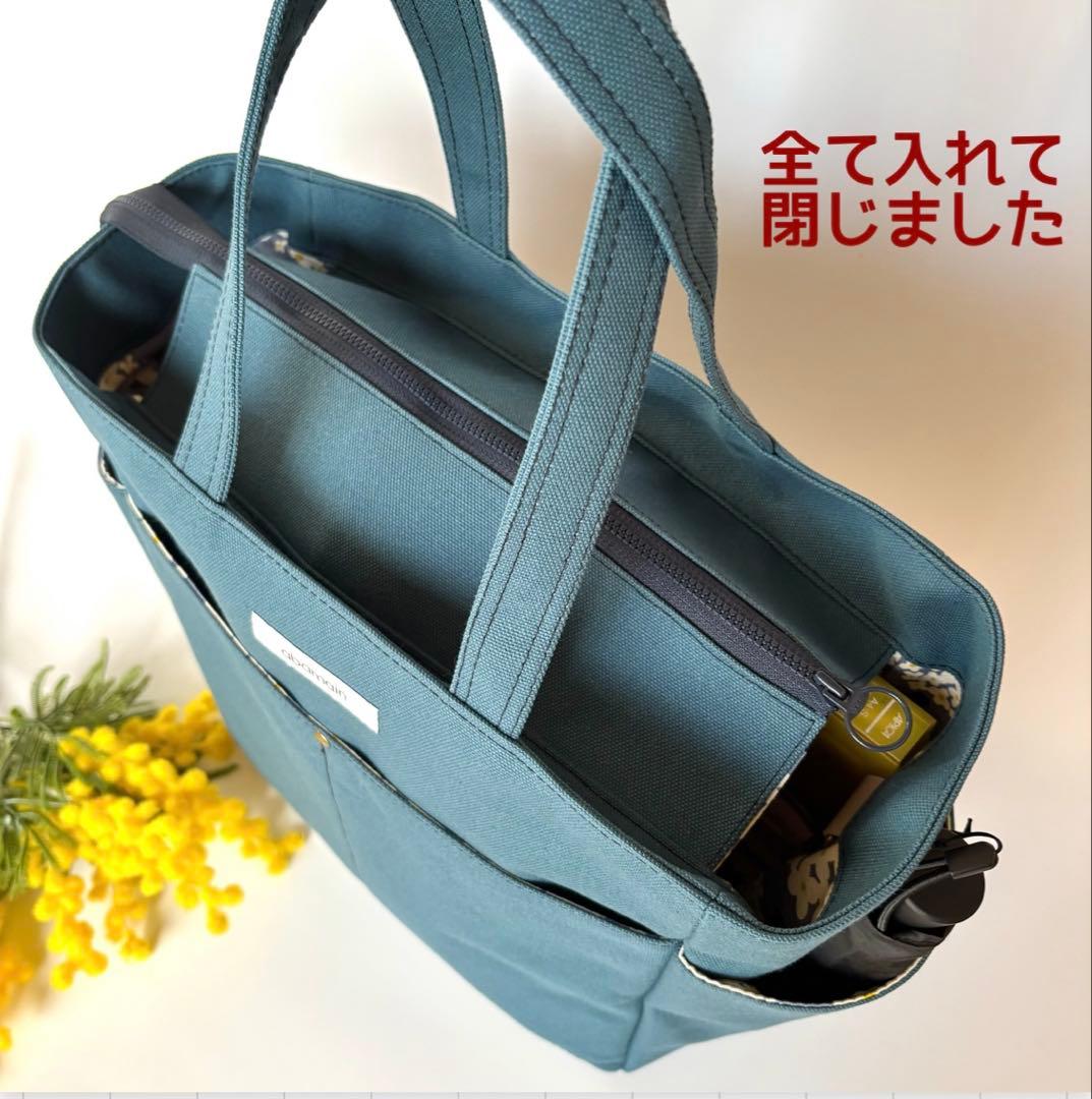 【ぽの】大きなリボンのサイドポケット付きトートバッグL 倉敷8号帆布