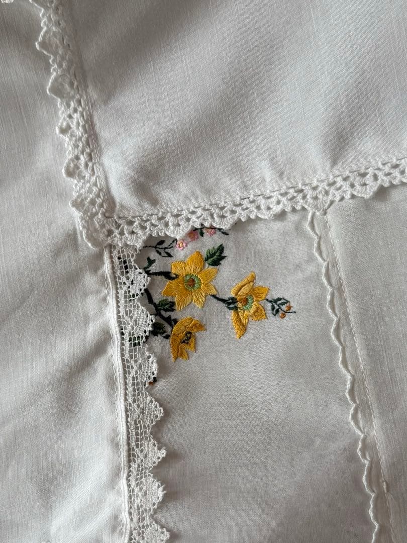 フランスアンティーク花柄刺繍レースクロスカーテンஐ④