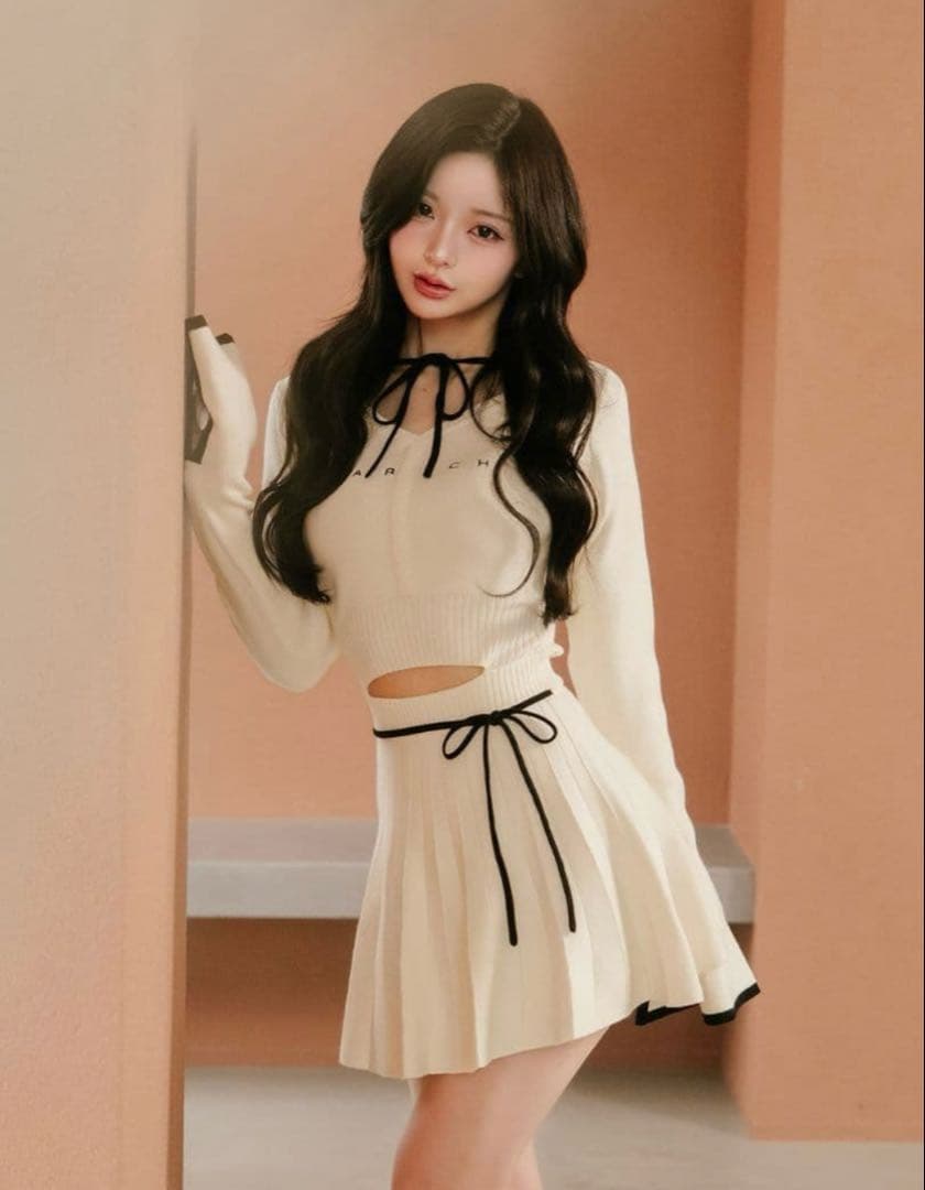 【Darich】ダーリッチ/ウエストオープンリボンデザインニットミニワンピース