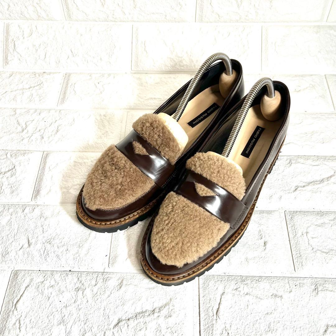 【ほぼ未使用】FABIO RUSCONI ファー付き　ローファー