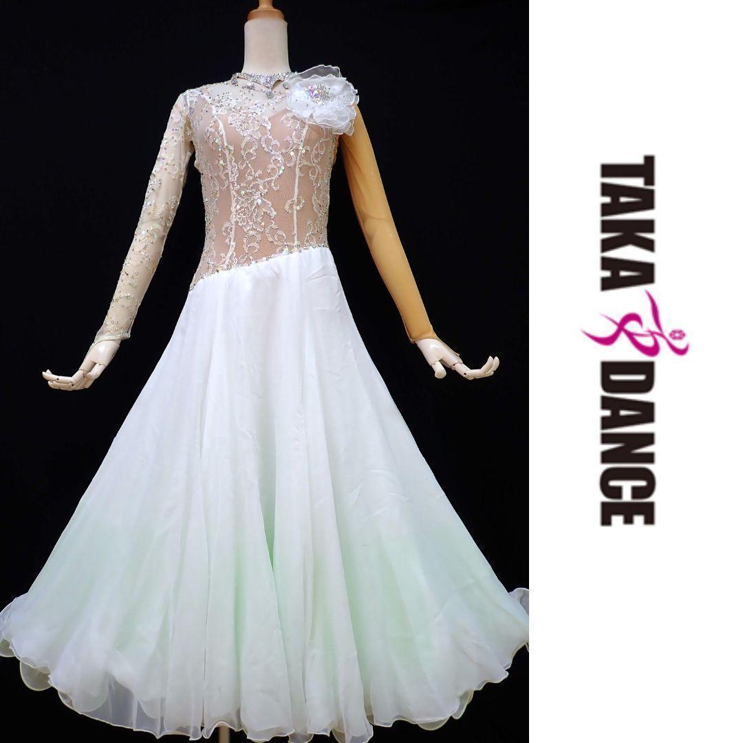 6360★タカダンス★オフ白×黄緑/レース/スタンダードドレス☆社交ダンス