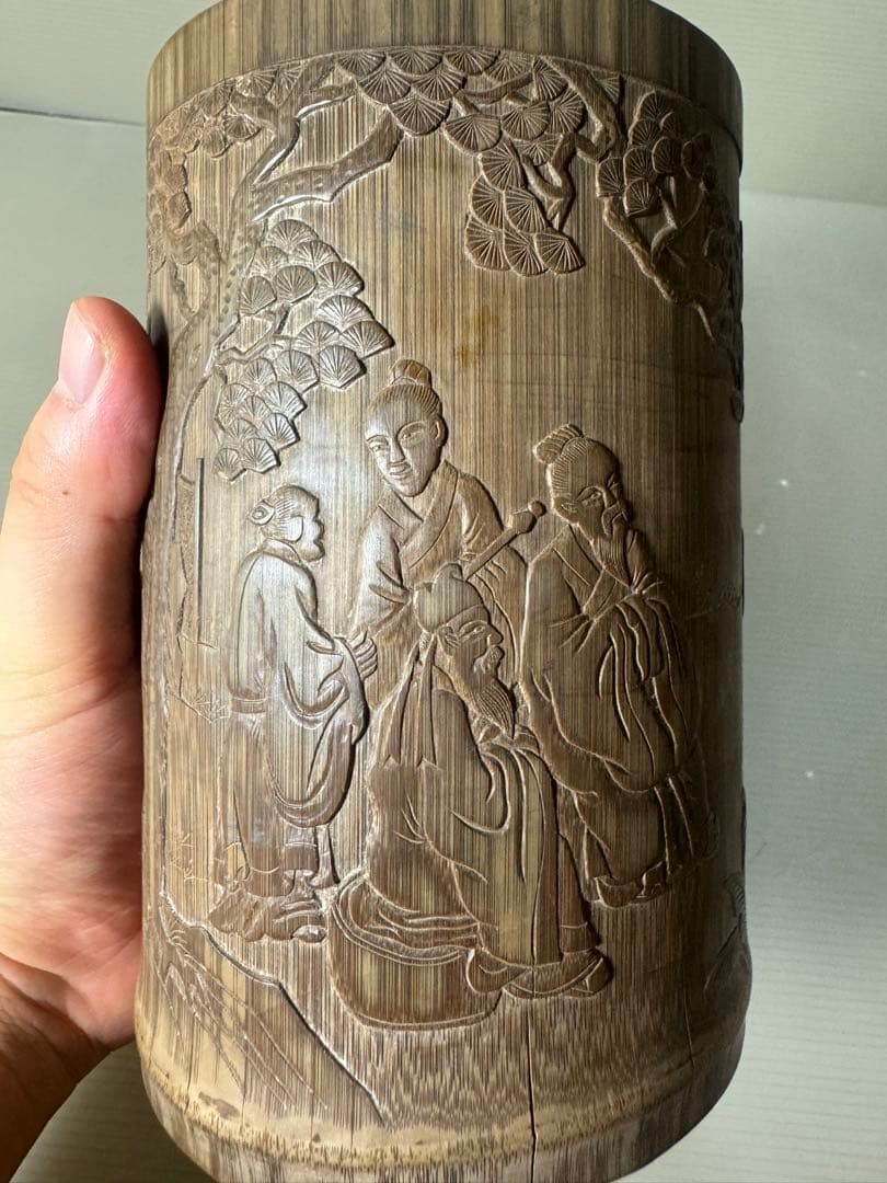 2378 古唐物 竹彫 竹筆筒　置物　時代物