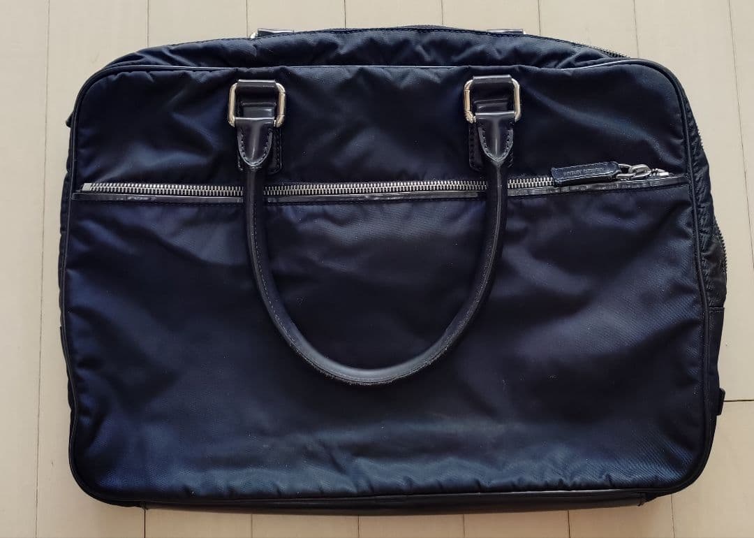 ジョルジオ・アルマーニ ネイビー ナイロン×革 ビジネスバッグ
