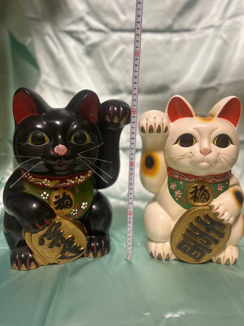 招き猫 陶器 置物 黒白