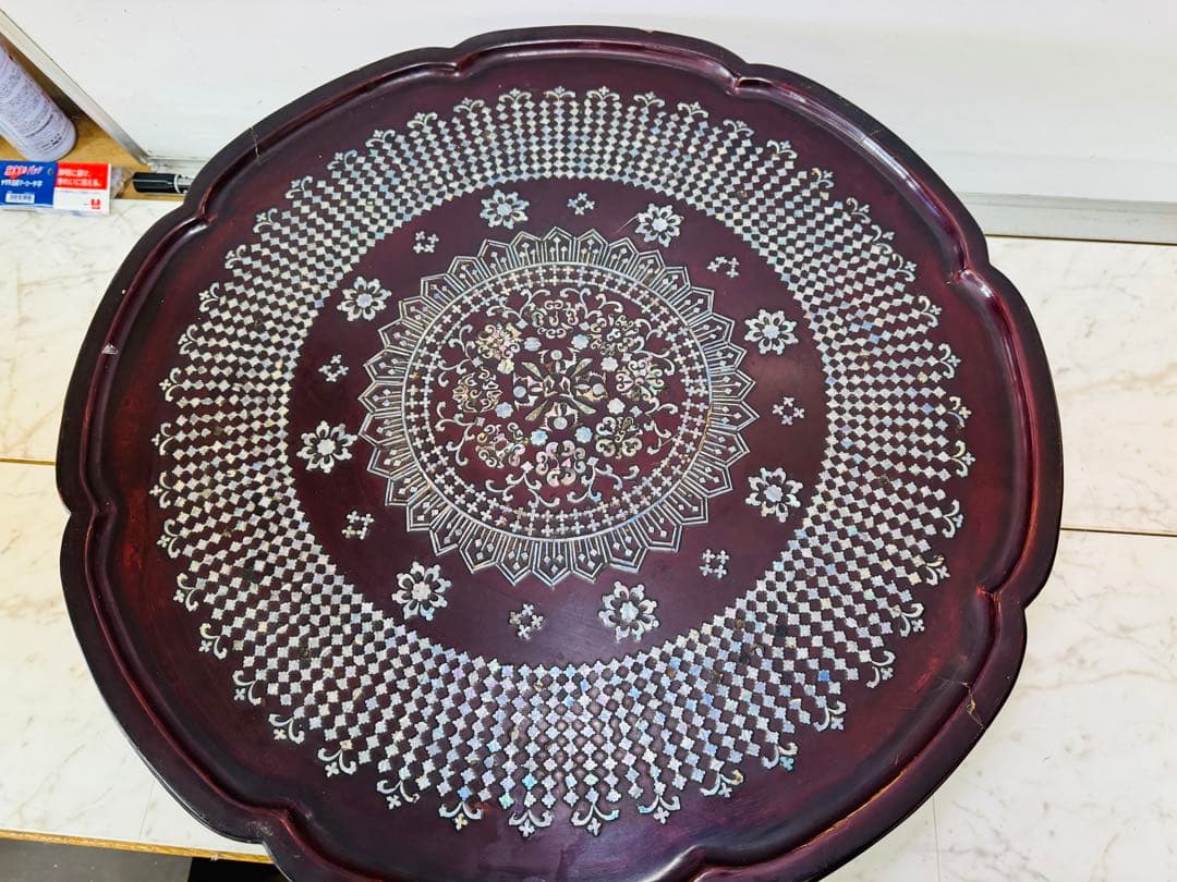 螺鈿 丸座卓 ローテーブル アンティーク ちゃぶ台 折りたたみ机 円形 テーブル