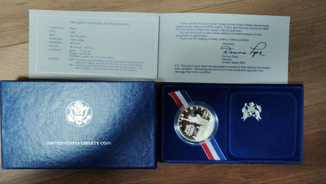 1986年 自由の女神 プルーフ銀貨