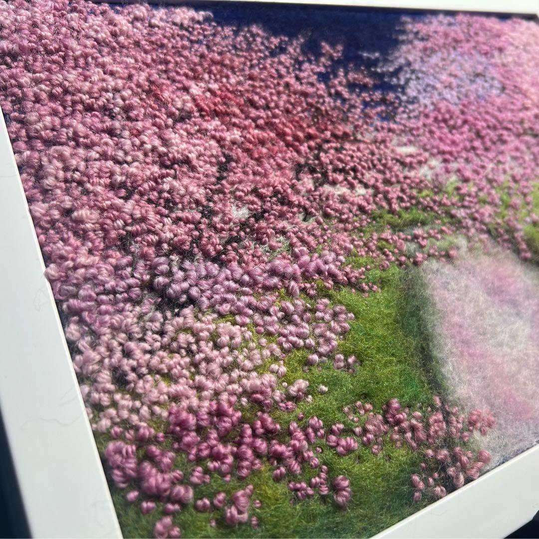 く*ん様 羊毛フェルト　羊毛絵画『河辺の夜桜』ハンドメイド　ウール刺繍