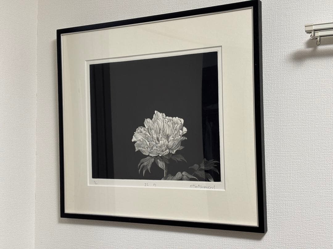 山口和雄　「牡丹」　メゾチント　銅版画