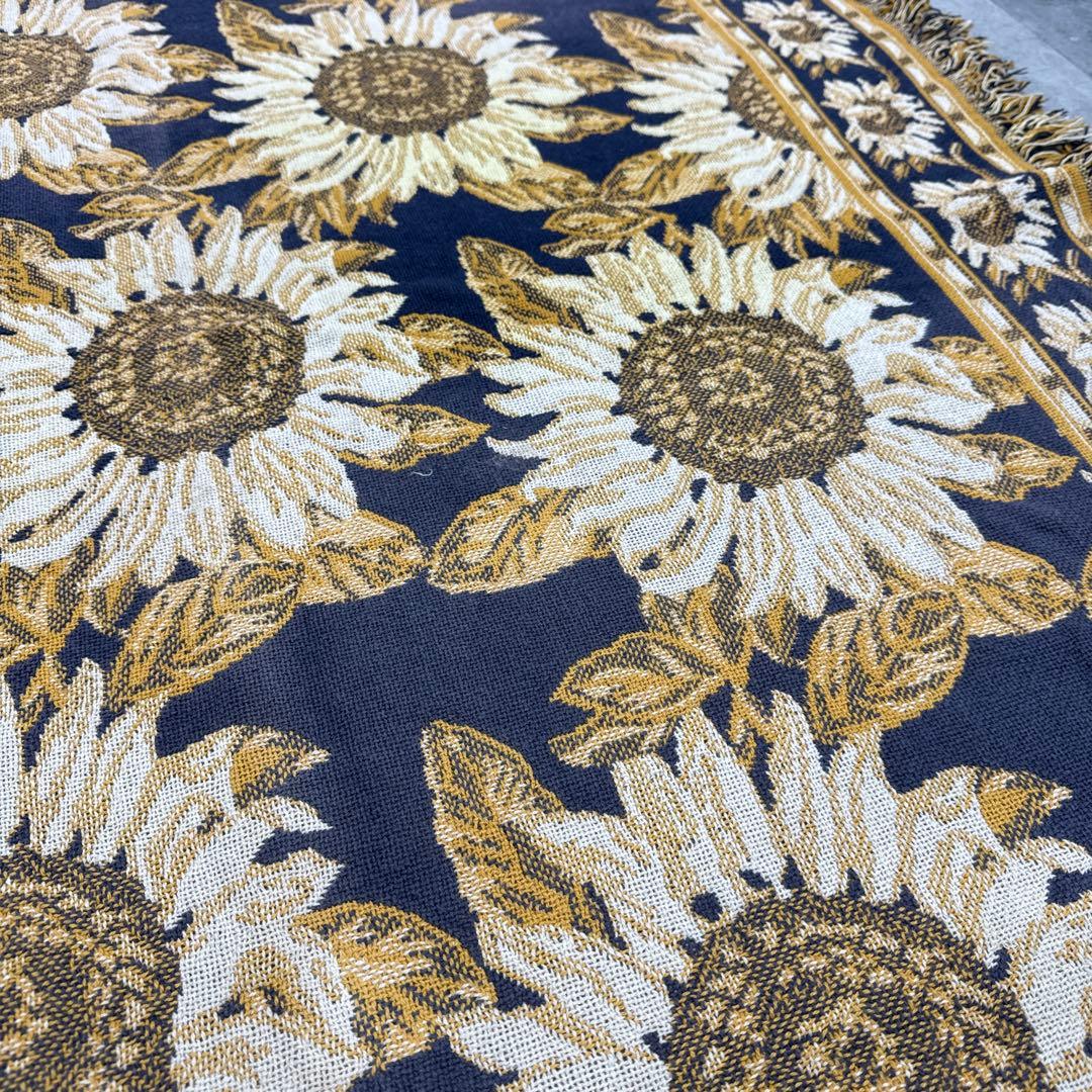 花　向日葵　マルチカバー　ソファーカバー　ヴィンテージラグ　178x128