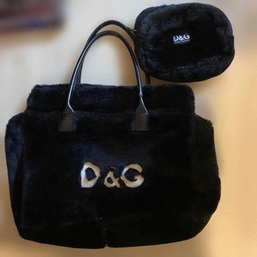 D&G ブラックファーバッグ ポーチ付き