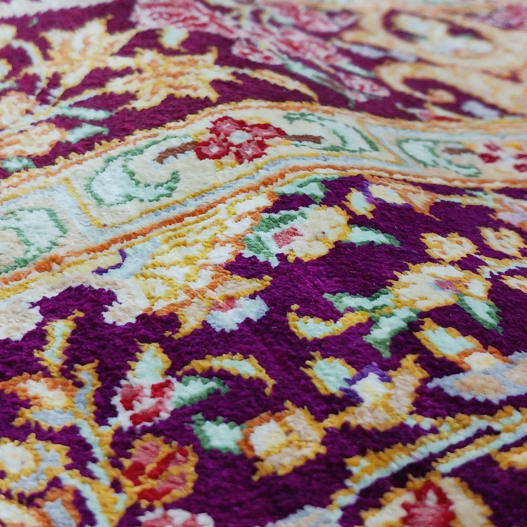 Y3257 高級ペルシャ絨毯 クム産 シラジ工房 シルク 手織り 工房サイン