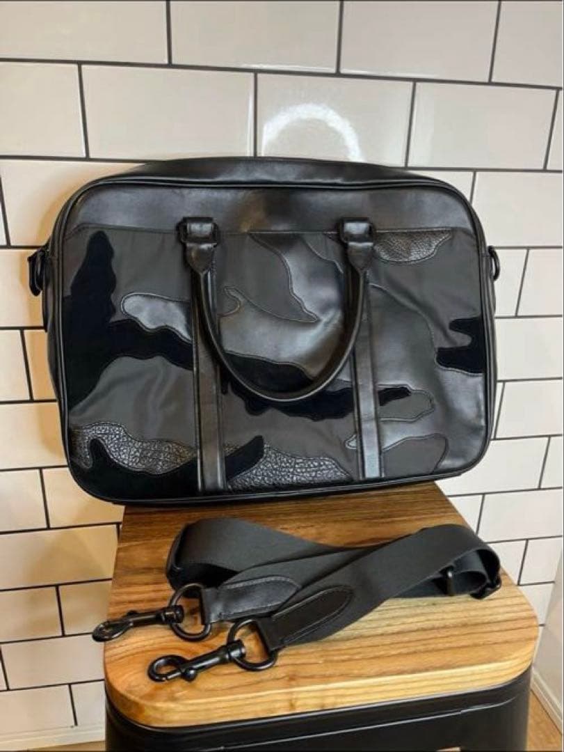 【COACH 】美品　ビジネスバッグ 2way 迷彩 レザー スエード 黒！