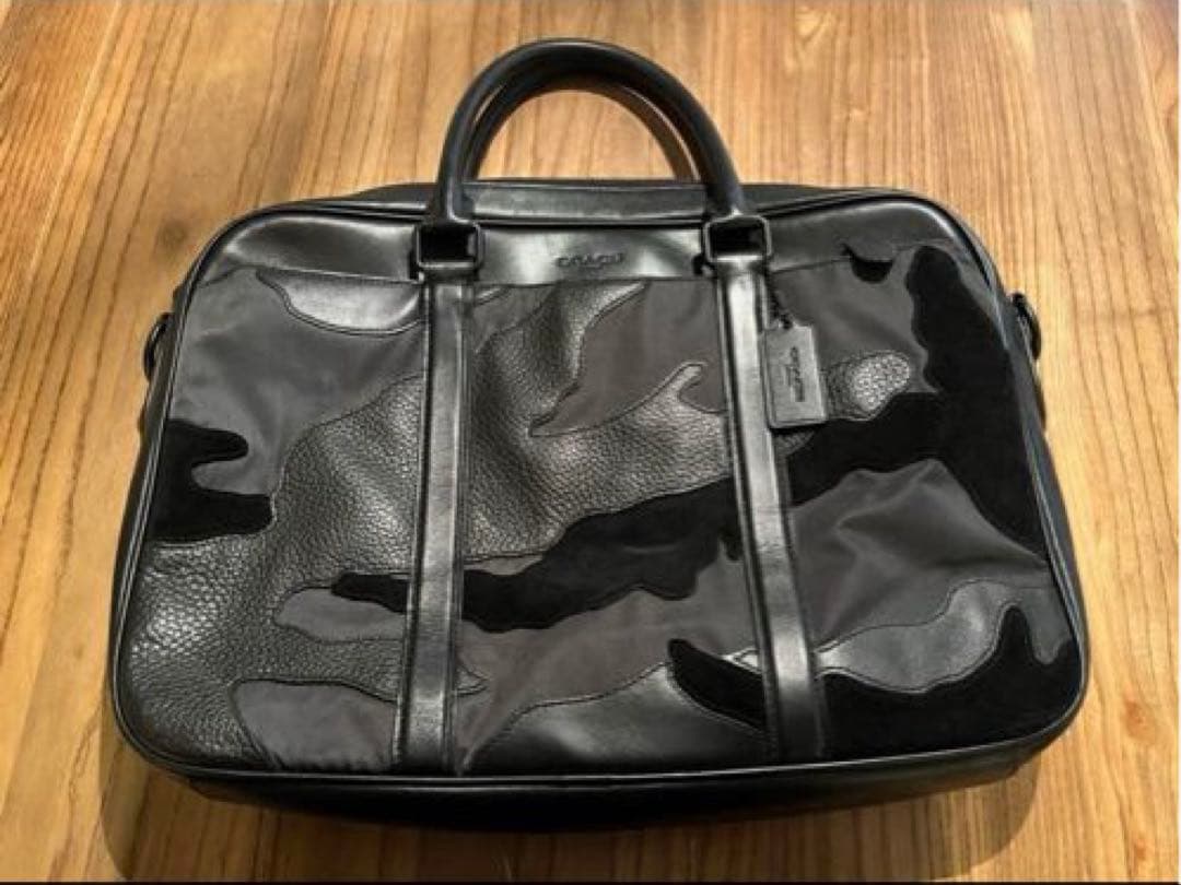 【COACH 】美品　ビジネスバッグ 2way 迷彩 レザー スエード 黒！
