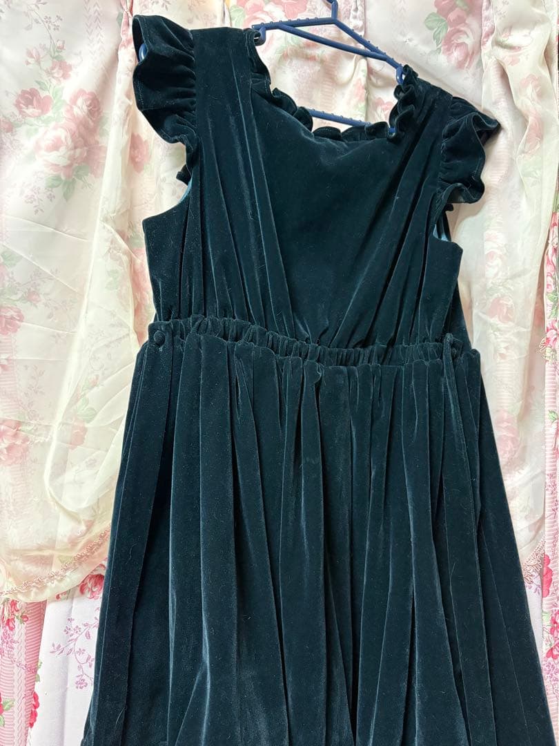 axes femme kawaii ベロア ジャンパースカート ダークグリーン