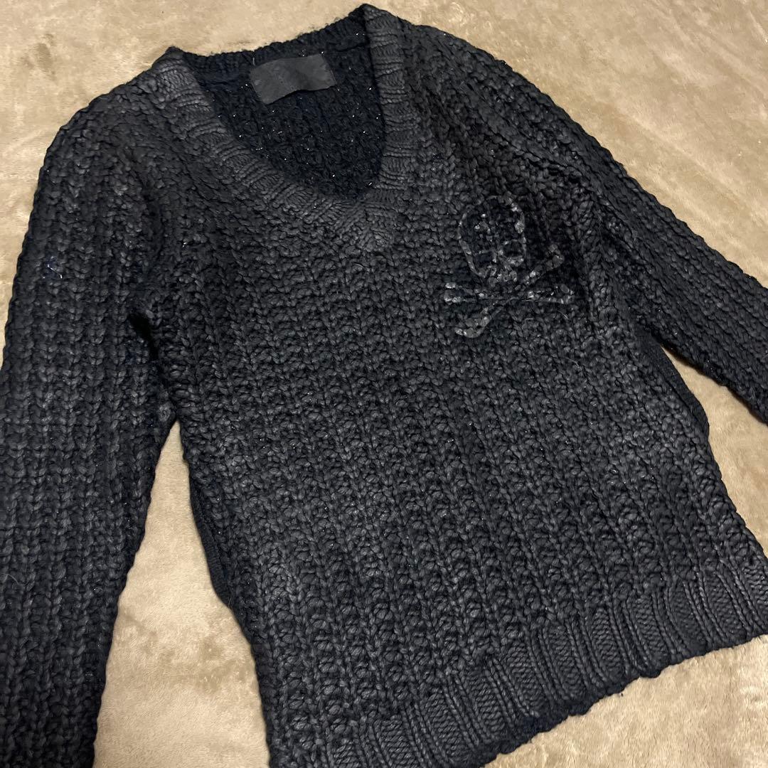 ROEN スカル刺繍 Ｖネックニットセーター PUNK y2k グランジ お兄系