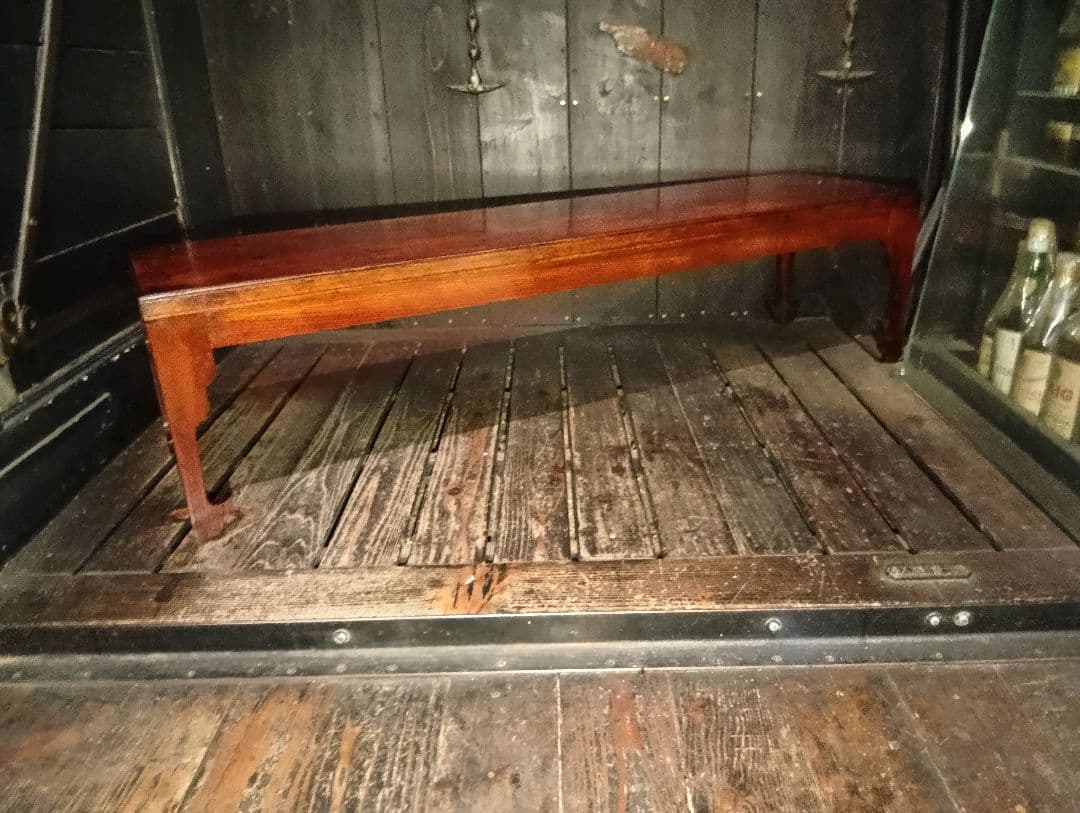 希少　明治期　欅　一枚板　組木細工　削り出し　文机　長尺机　錨脚
