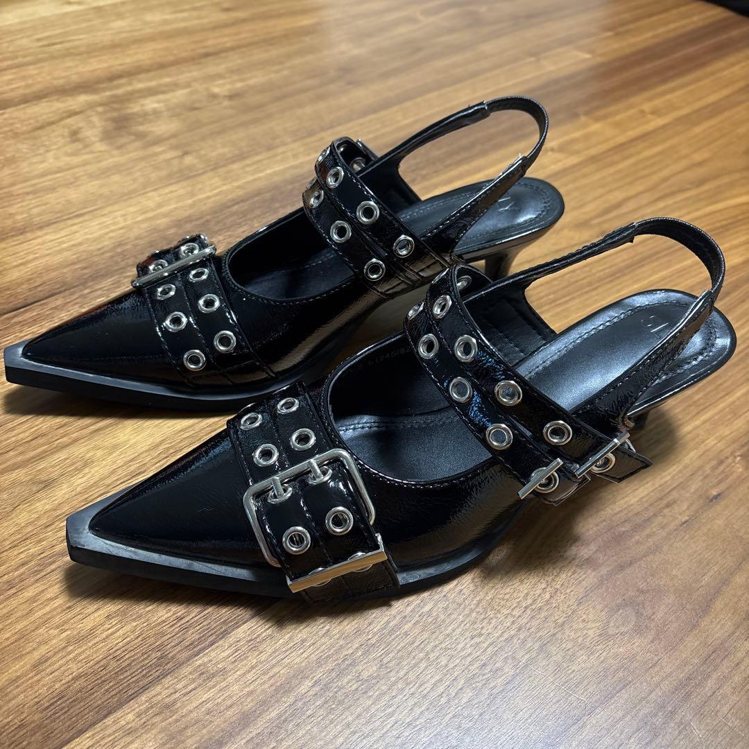 SLY黒 ポインテッドトゥ ミュール