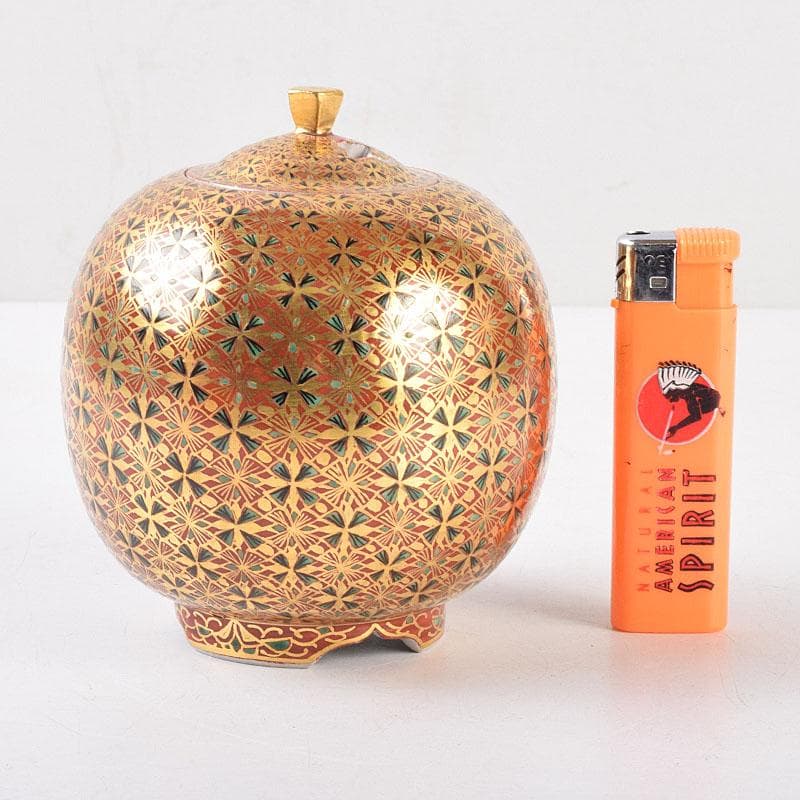 九谷焼　山本重義作　金襴手小紋　香炉　共箱　D　R9053