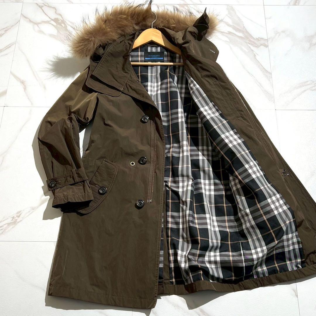 【希少】バーバリー モッズコート ノバチェック ラクーンファー 2way カーキ
