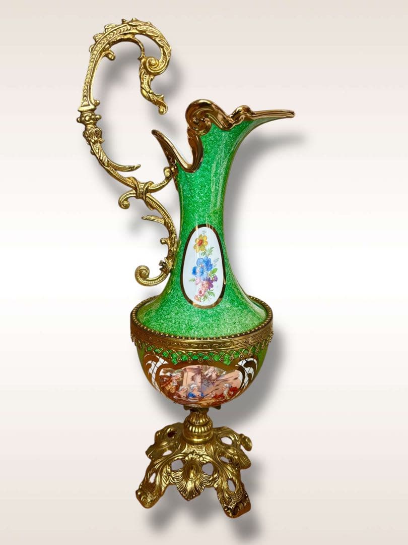 #Bronpor スペイン製 デコラティブ花瓶風　ブロンズ装飾 グリーン