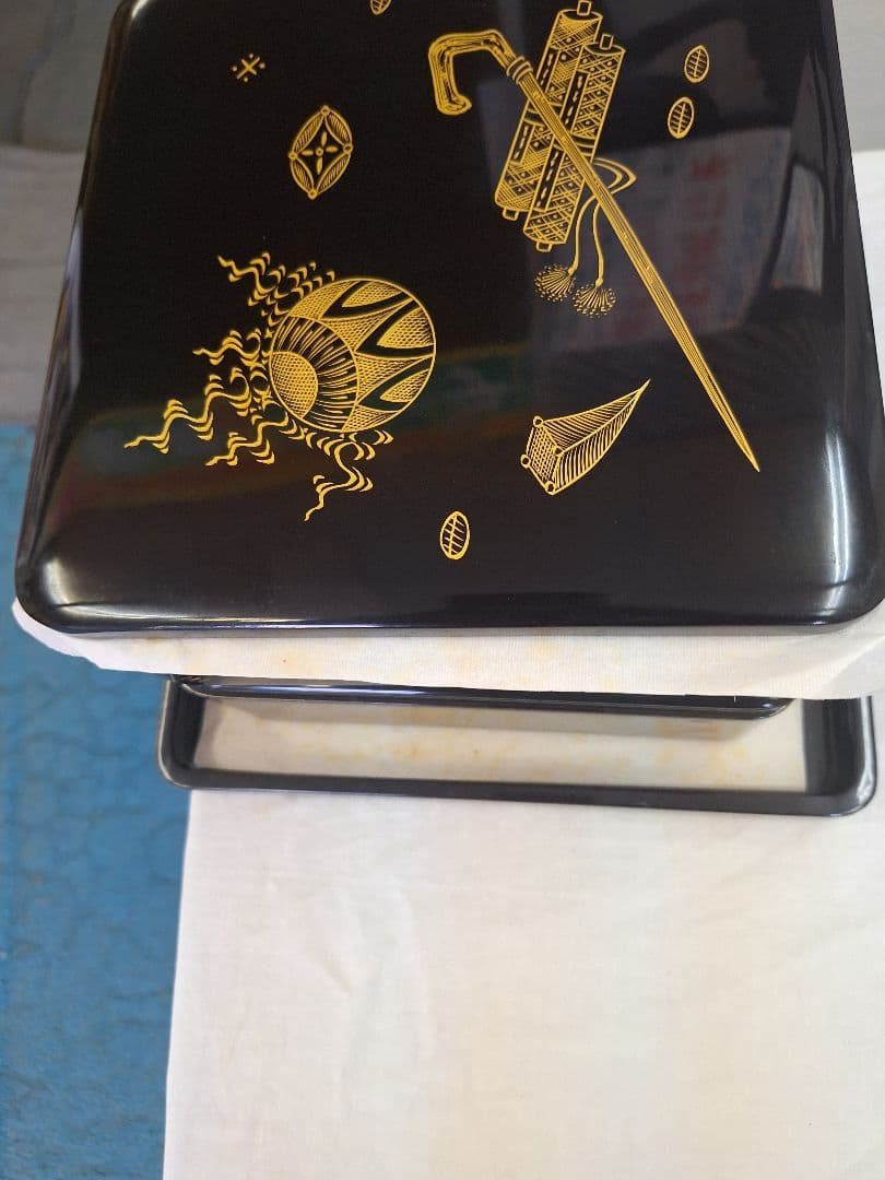新品！河和田(かわだ越前)漆塗り　二重二枚蓋　宝づくし 二段かさね御重 二枚 蓋
